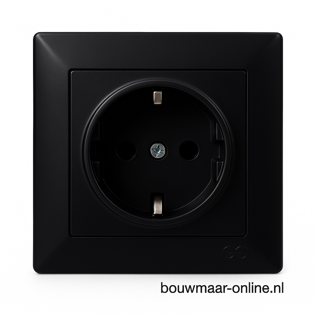 Visage Simple Stopcontact met Randaarde – Mat Zwart, Inbouw, 16A, Compleet