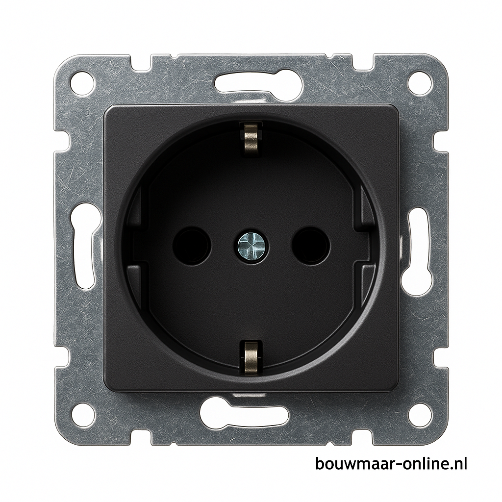 Visage Simple Stopcontact met Randaarde – Mat Zwart, Inbouw, Zonder Afdekplaat, 16A