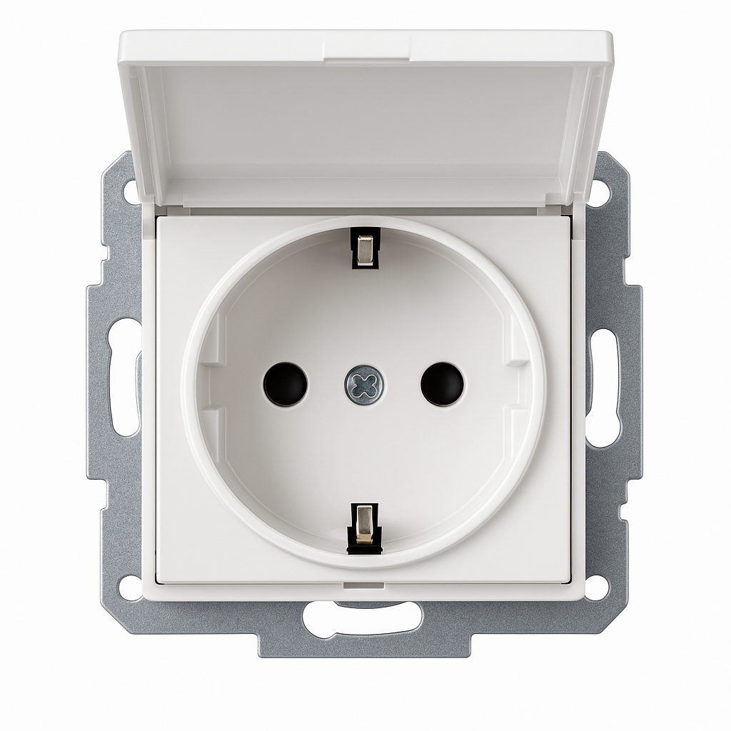 Visage Simple Stopcontact met Randaarde en Klep – Wit, Zonder Afdekraam, Compleet, 16A